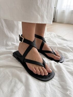 Mango Black Strappy Ankle Buckle Sandals